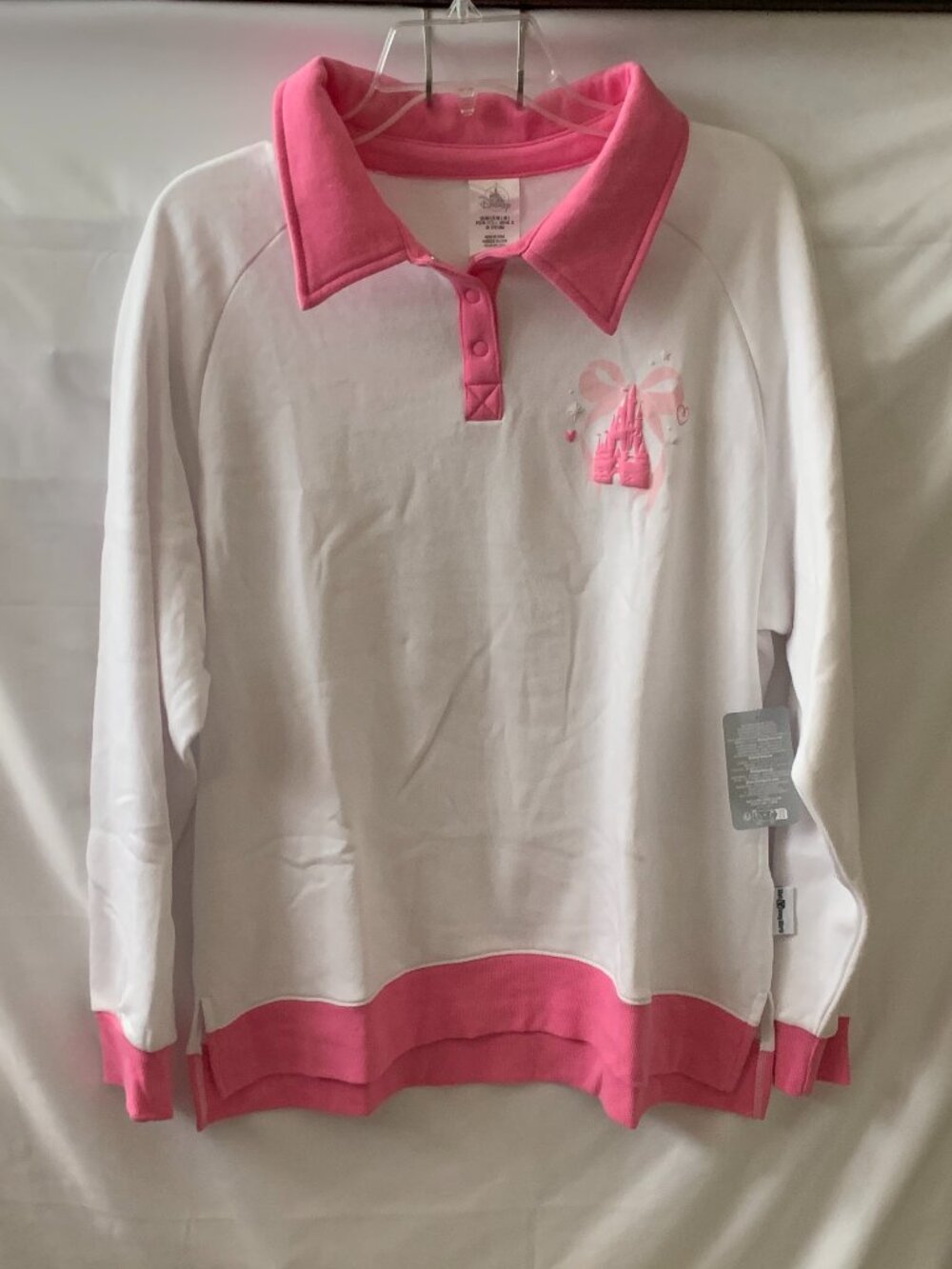 DISNEY WORLD The Most Magical Place on Earth Polo Sweater in Pink/White Sz LARGE